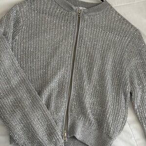 Zara Silver Sequin Bomber Jacket